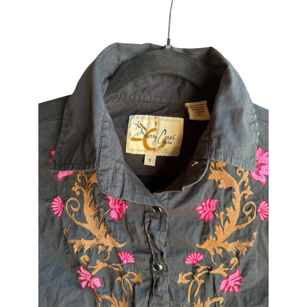 Sherry Cervi Women’s Western Floral Embroidered Button-Up Shirt Black Rodeo S - Picture 4 of 14